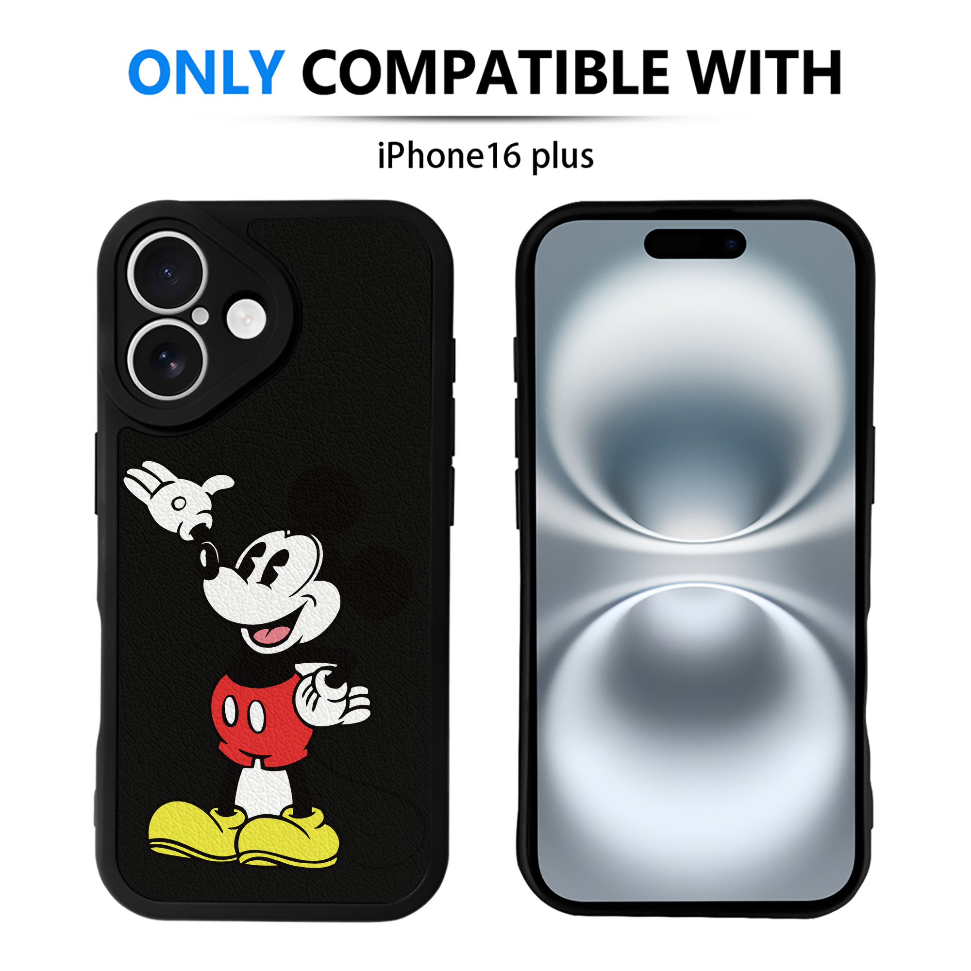 （画像用） ミッキーマウス Mickey Mouse 【iPhone 16シリーズ対応】シリコンスマホケース（レザー調） 材質：シリコン